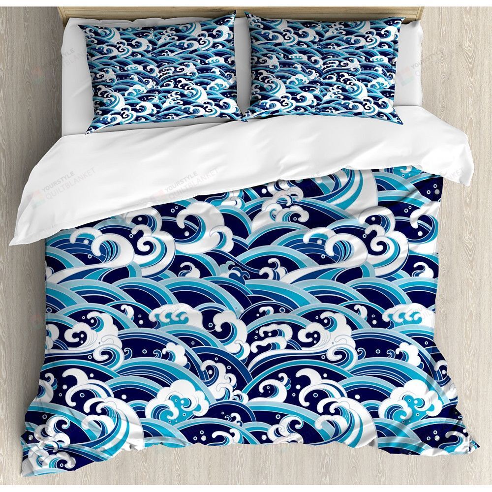 Ukiyo-e Waves Bedding Set Cotton Bed Sheets Spread Comforter Duvet Cover Bedding Sets