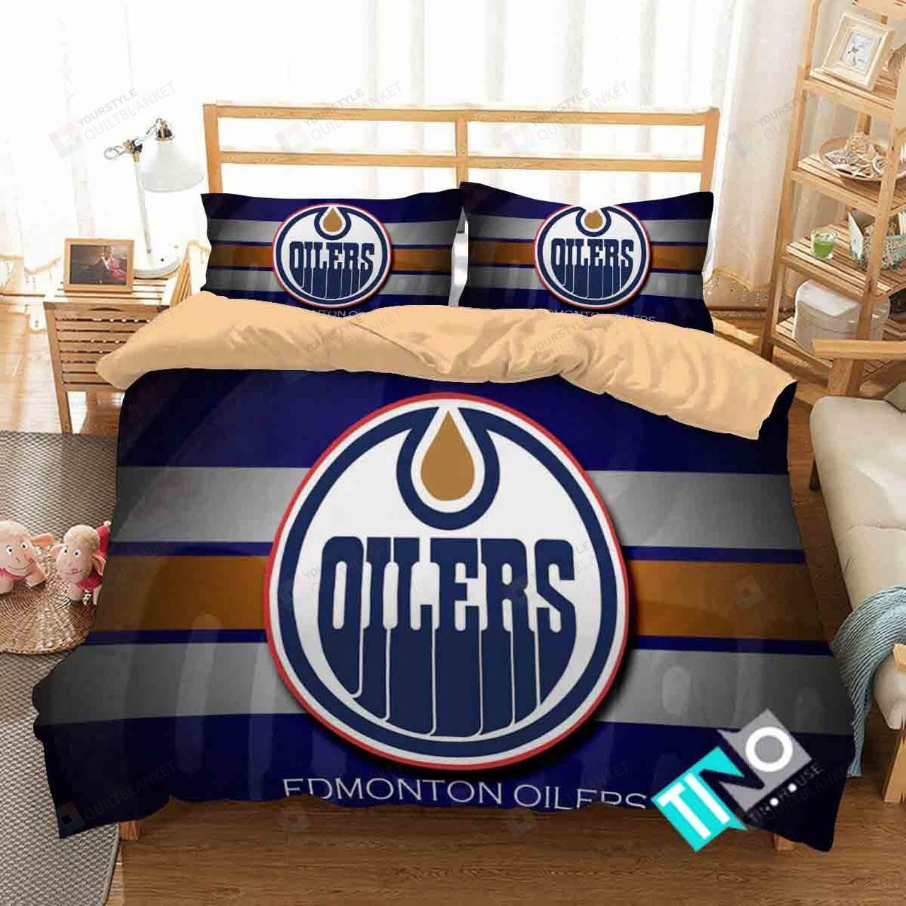 Nhl- Edmonton Oilers 2 Logo 3d Duvet Cover Bedding Set