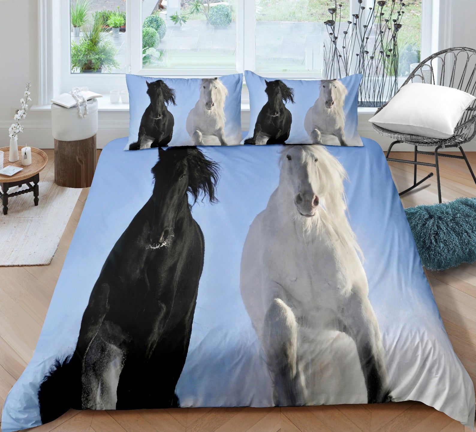Black And White Horse Bedding Set Bed Sheets Spread Comforter Duvet Cover Bedding Sets