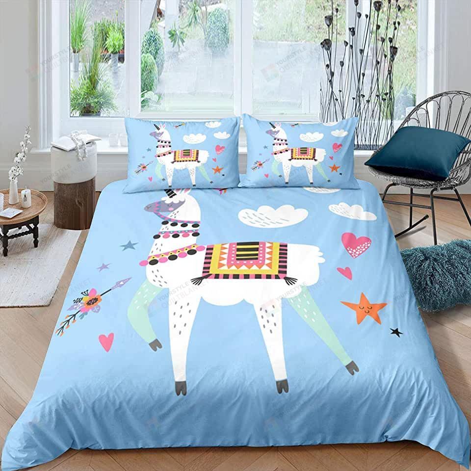 Llama Blue Bedding Set Bed Sheets Spread Comforter Duvet Cover Bedding Sets