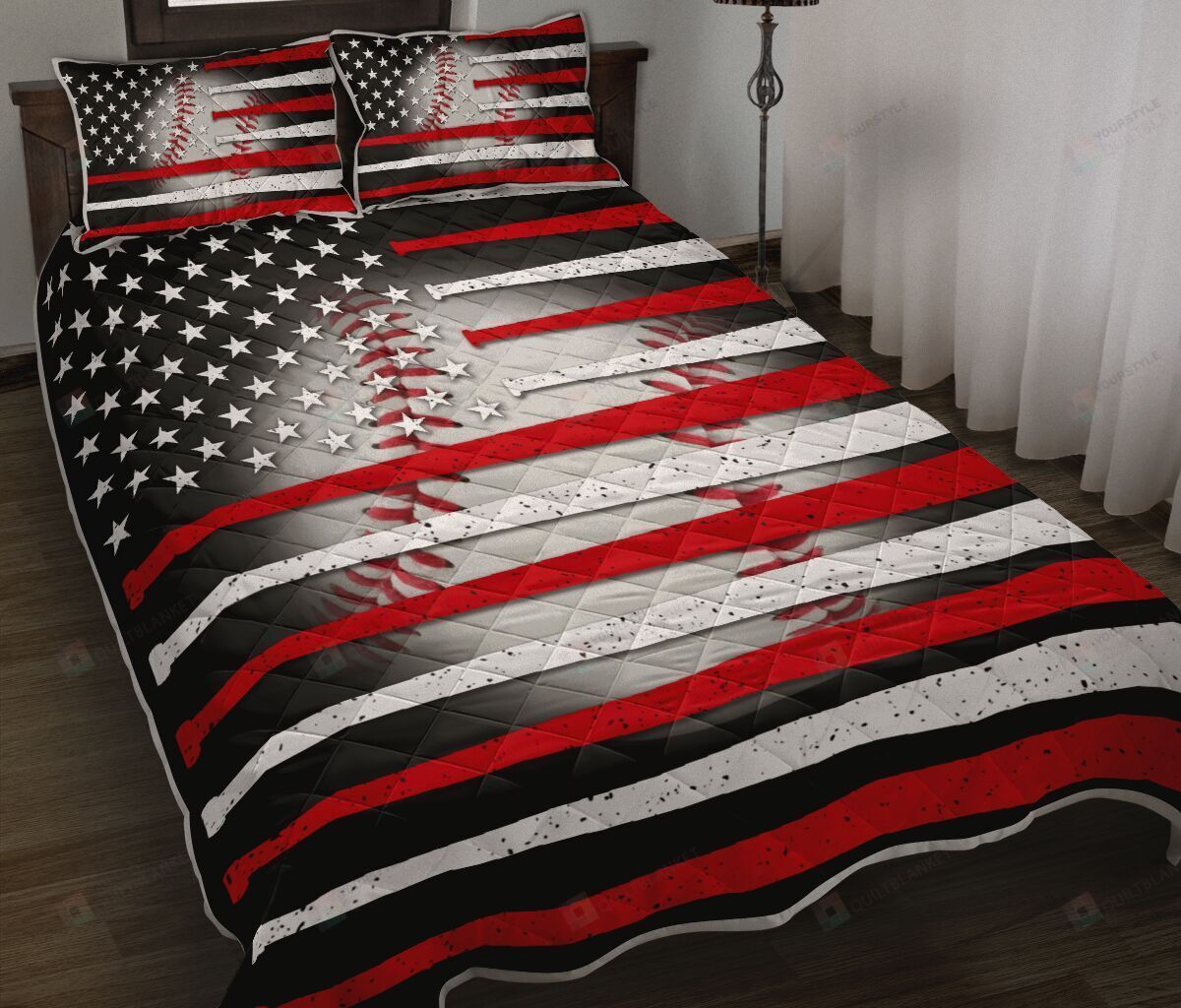 Baseball And American Flag Quilt Bedding Set