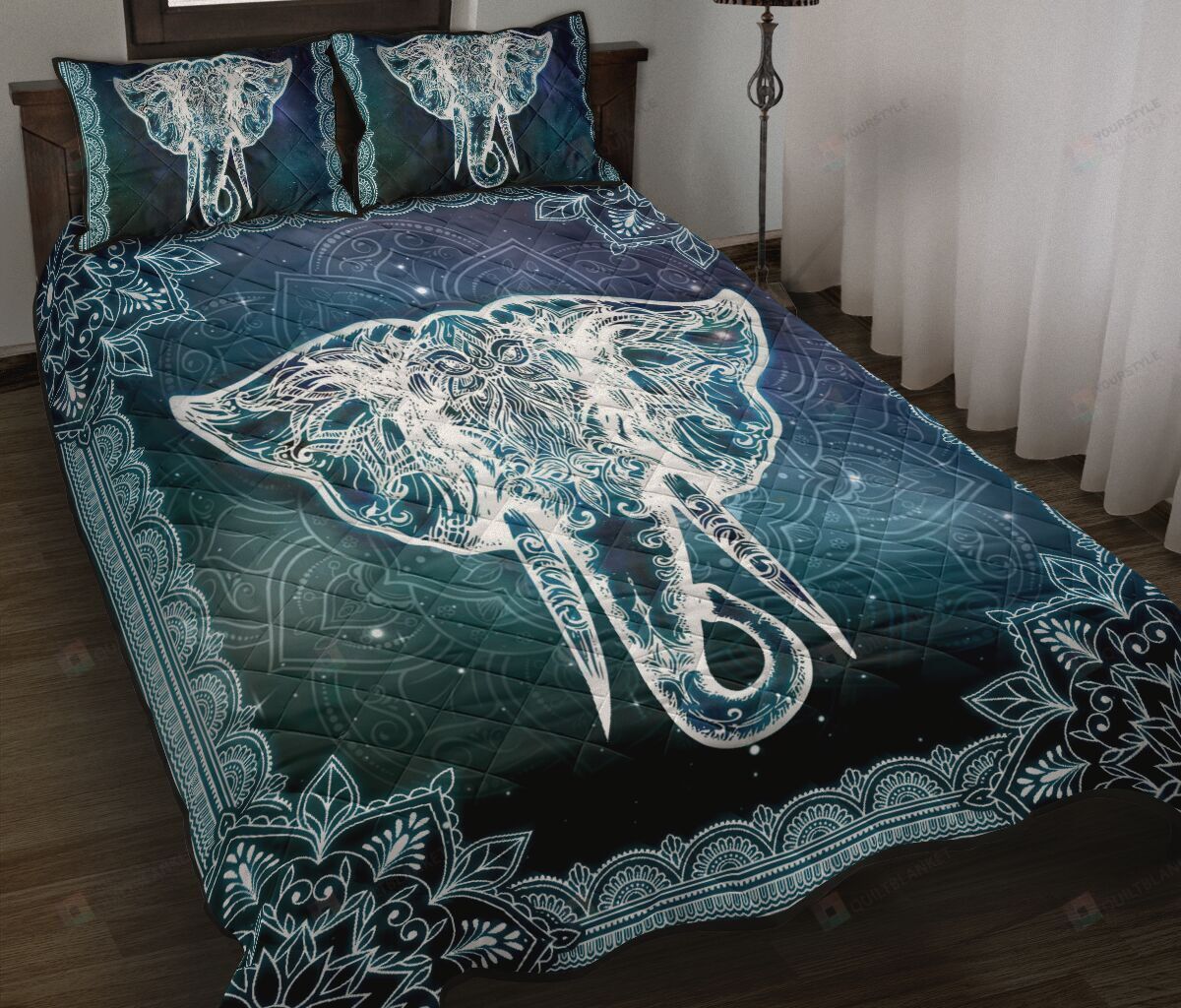 Elephant Mandala Galaxy Quilt Bedding Set