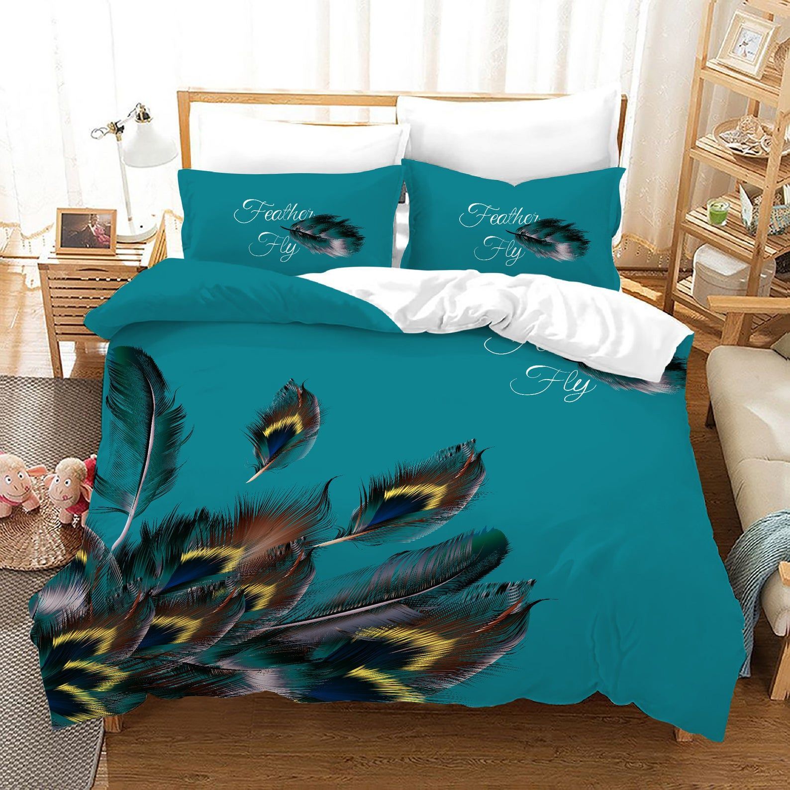 Peacock Feather Fly Bedding Set Bed Sheets Spread Comforter Duvet Cover Bedding Sets