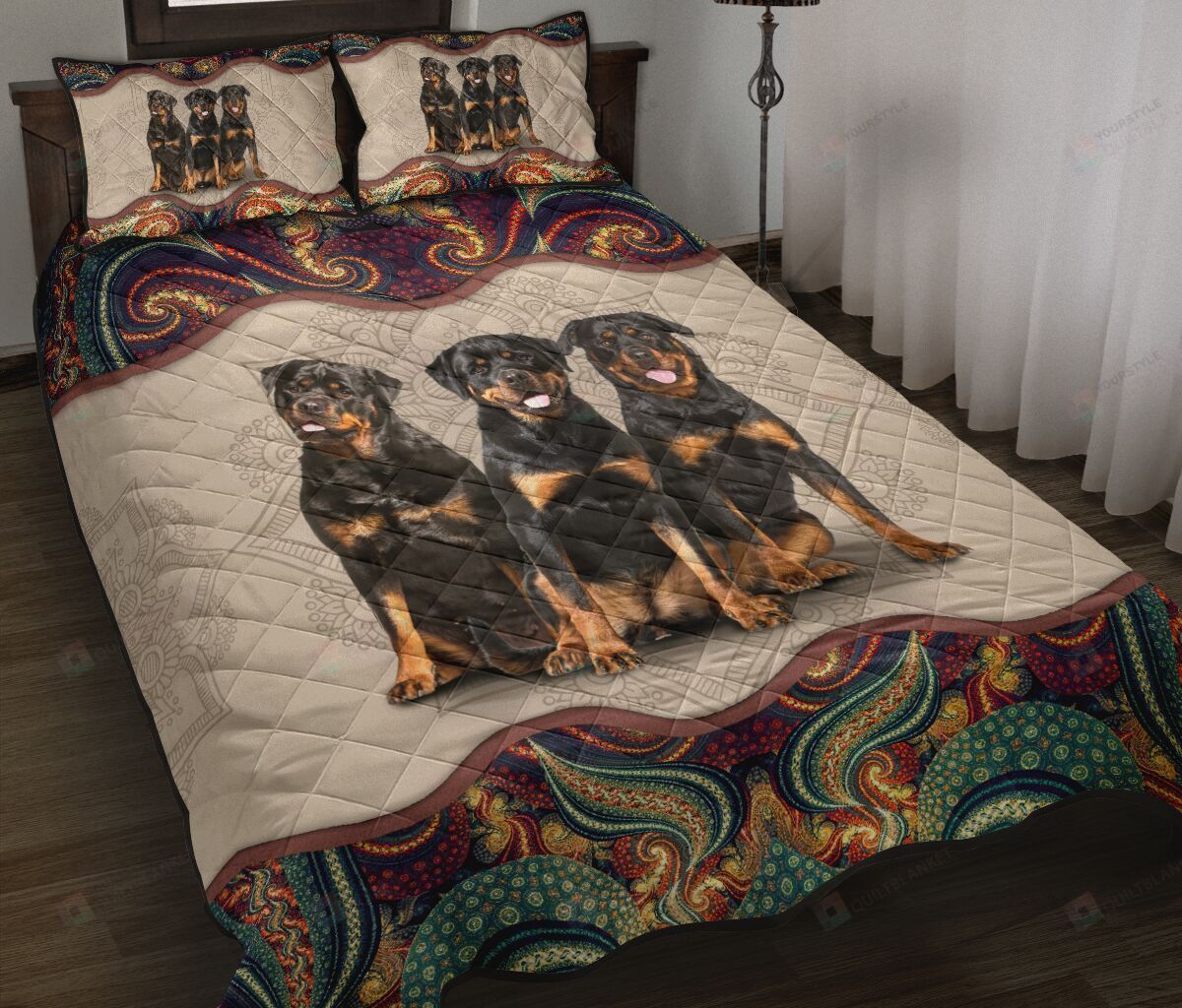 Rottweiler Quilt Bedding Set Mandala