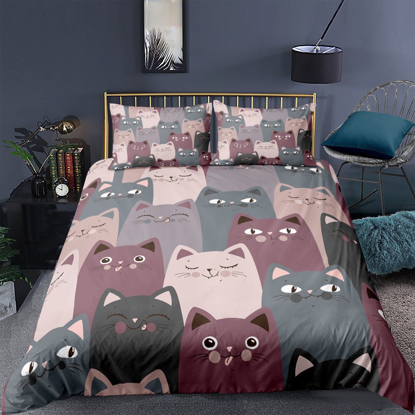 Cats Pattern Bedding Set Bed Sheets Spread Comforter Duvet Cover Bedding Sets