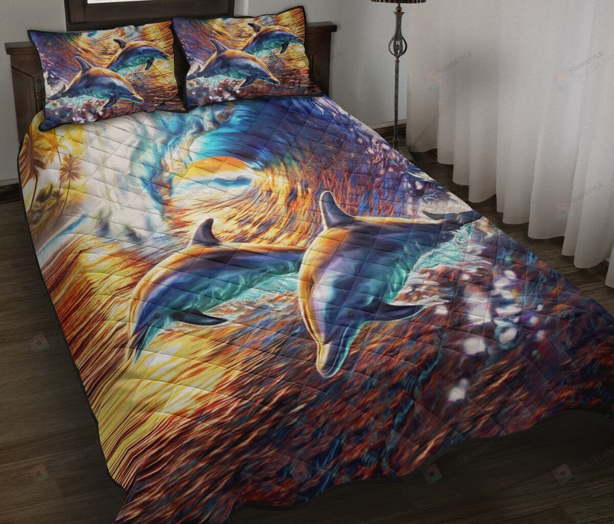 Dolphin Surf Dawn Quilt Bedding Set