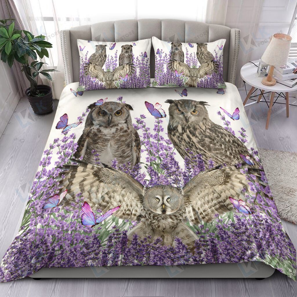 Owl And Lavender Flower Bedding Set Bed Sheet Spread Comforter Duvet Cover Bedding Sets