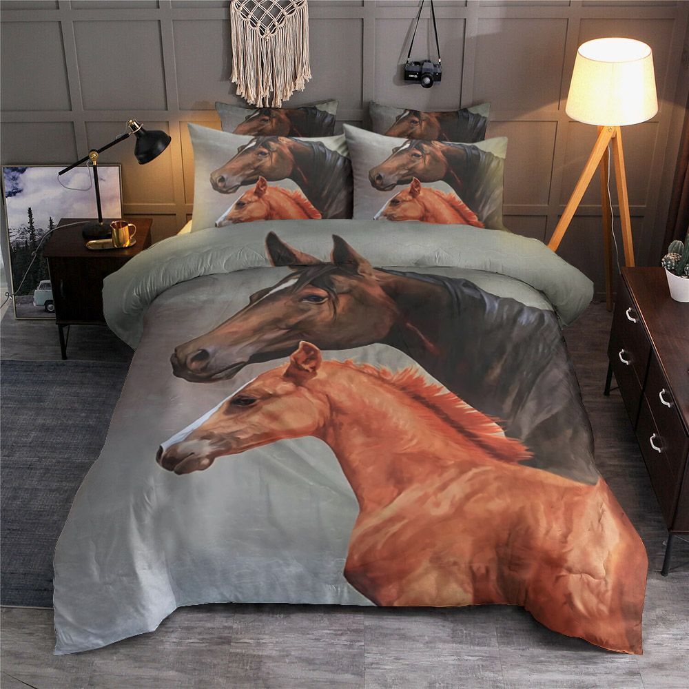 Father And Son Horse Bedding Set Cotton Bed Sheets Spread Comforter Duvet Cover Bedding Sets Perfect Gift For Horses Lover