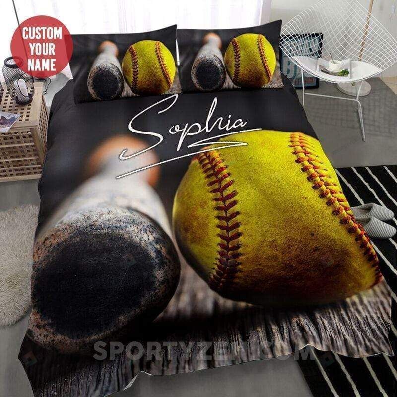 Softball Bat And Ball  Custom Duvet Cover Bedding Set Black