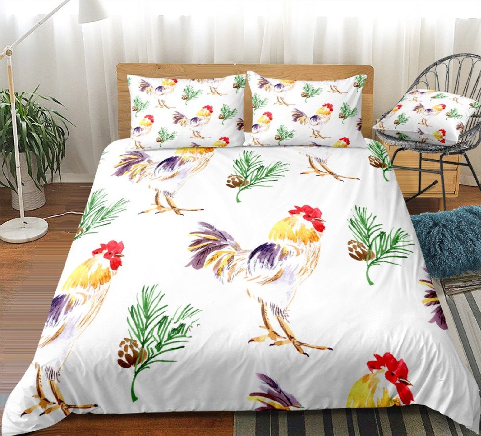 Rooster Bedding Set Bed Sheets Spread Comforter Duvet Cover Bedding Sets