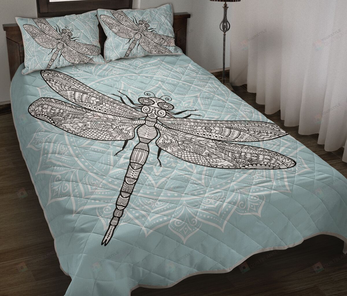 Dragonfly Mandala Blue Quilt Bedding Set