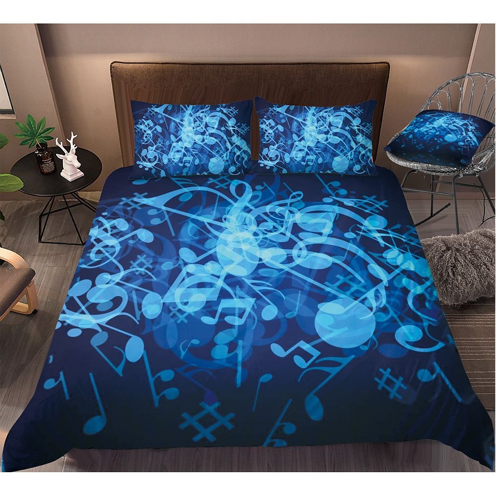 Blue Music Notes Bedding Set Cotton Bed Sheets Spread Comforter Duvet Cover Bedding Sets