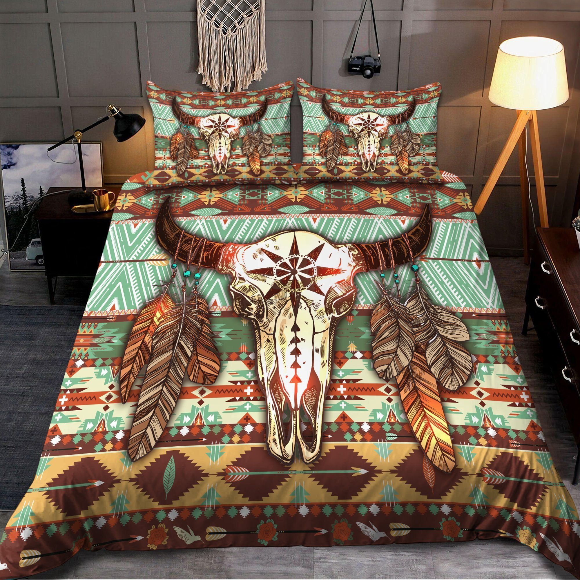 Native American Buffalo Pattern Bedding Set Bed Sheets Spread Comforter Duvet Cover Bedding Sets