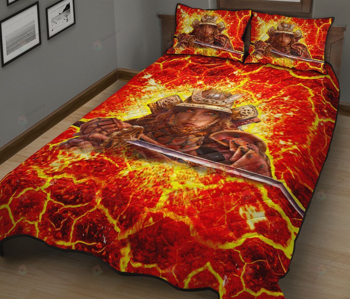 Samurai Girl On Lava Quilt Bedding Set