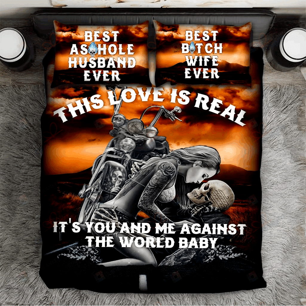 Skull Couple This Love Is Real Bedding Set Bed Sheets Spread Comforter Duvet Cover Bedding Sets