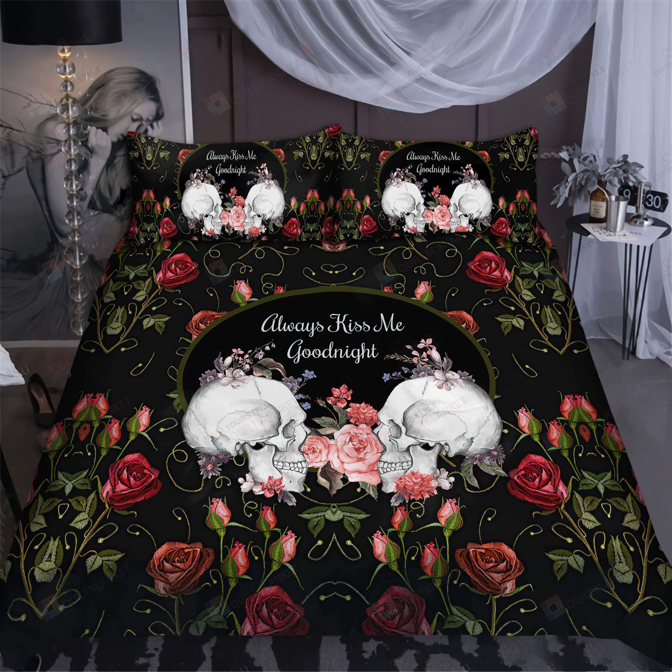 Sugar Skull Couple Always Kiss Me Bedding Set Bed Sheets Spread Comforter Duvet Cover Bedding Sets