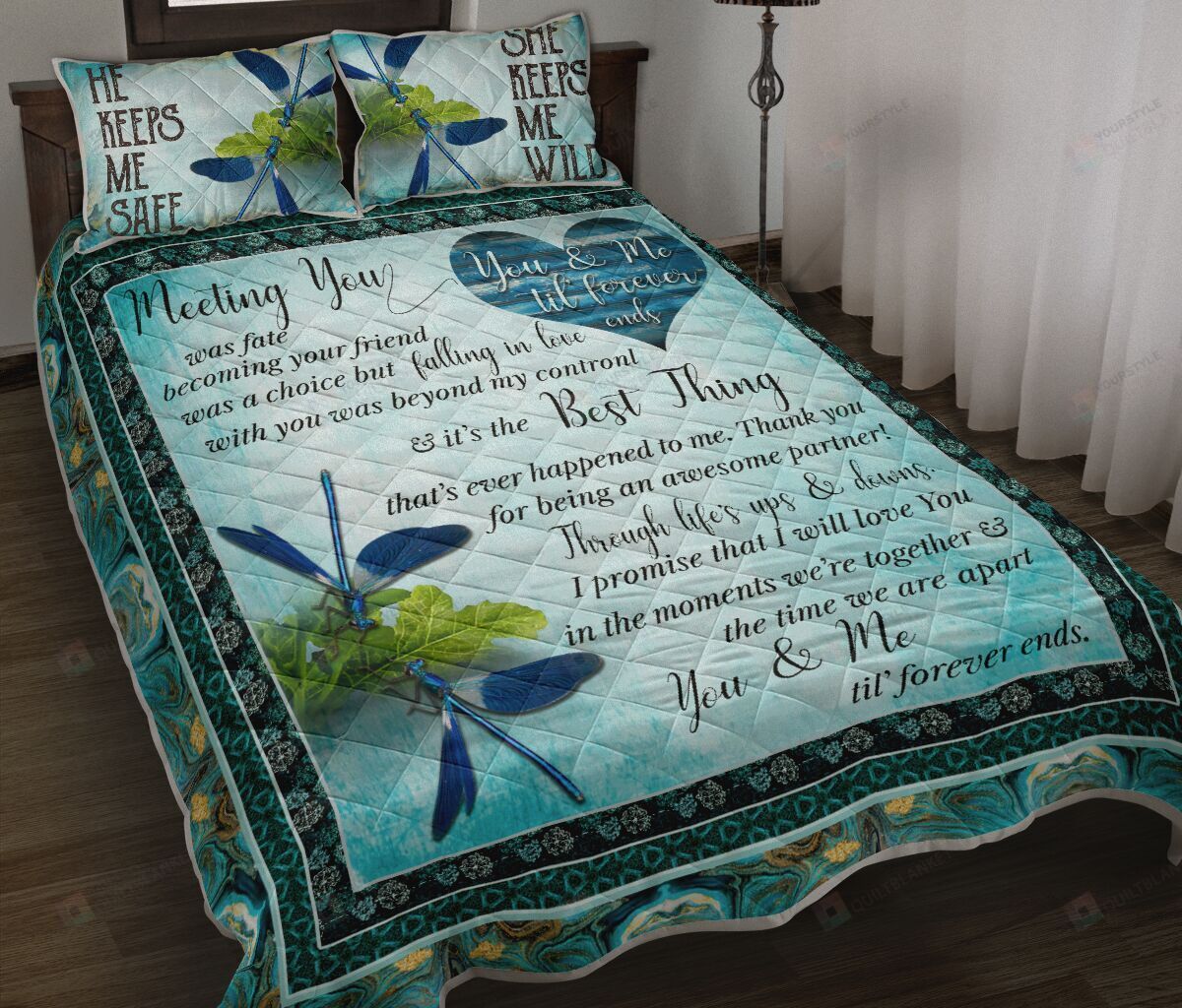 Family Dragonfly Blue Background Quilt Bedding Set