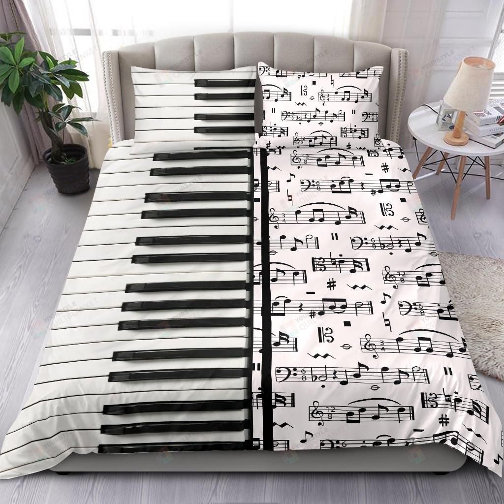 Piano Keys And Music Note White Bedding Set Cotton Bed Sheets Spread Comforter Duvet Cover Bedding Sets