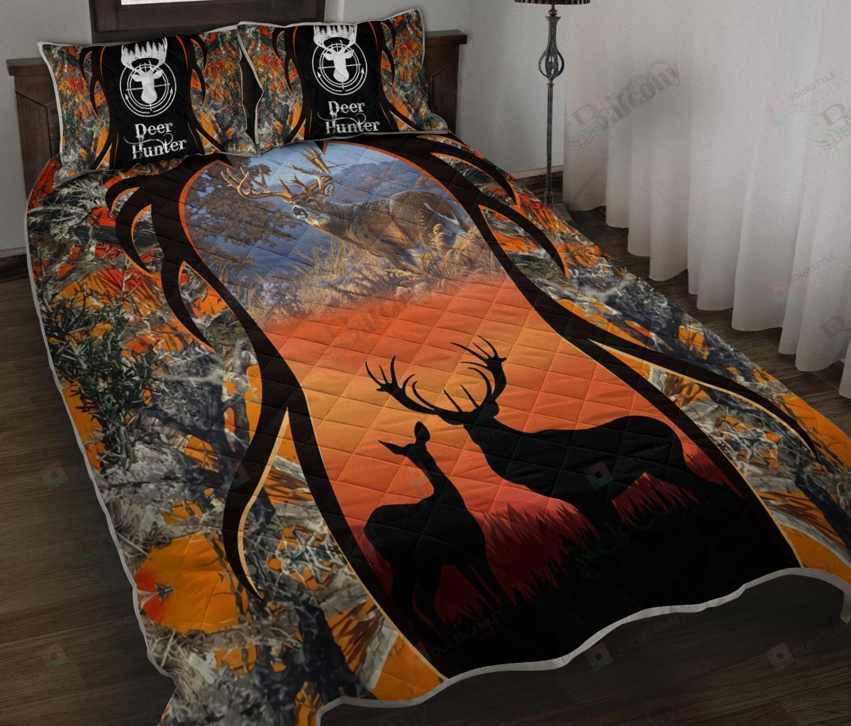 Deer Couple Beside Lake Quilt Bedding Set