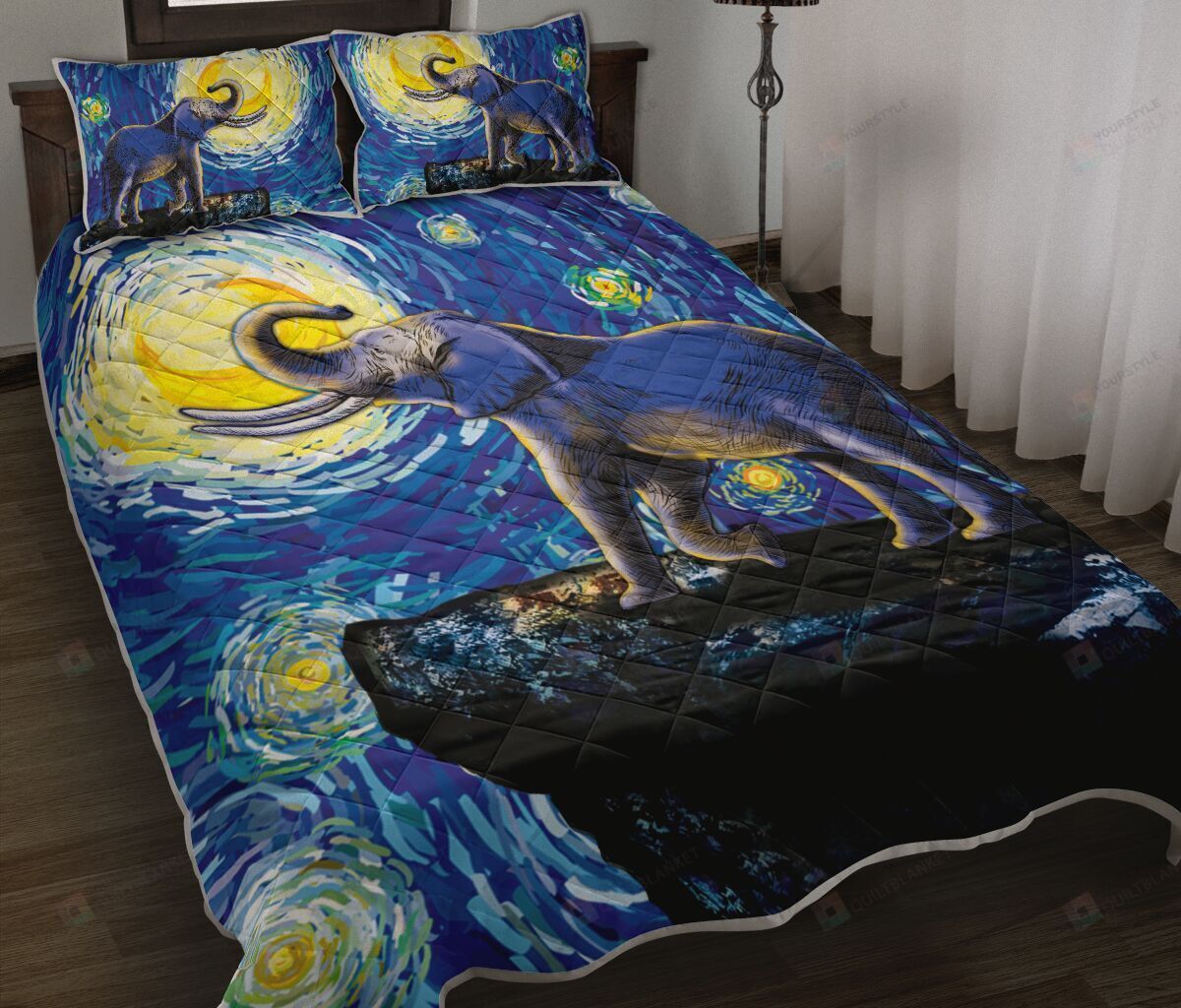 Elephant Moon Night Quilt Bedding Set