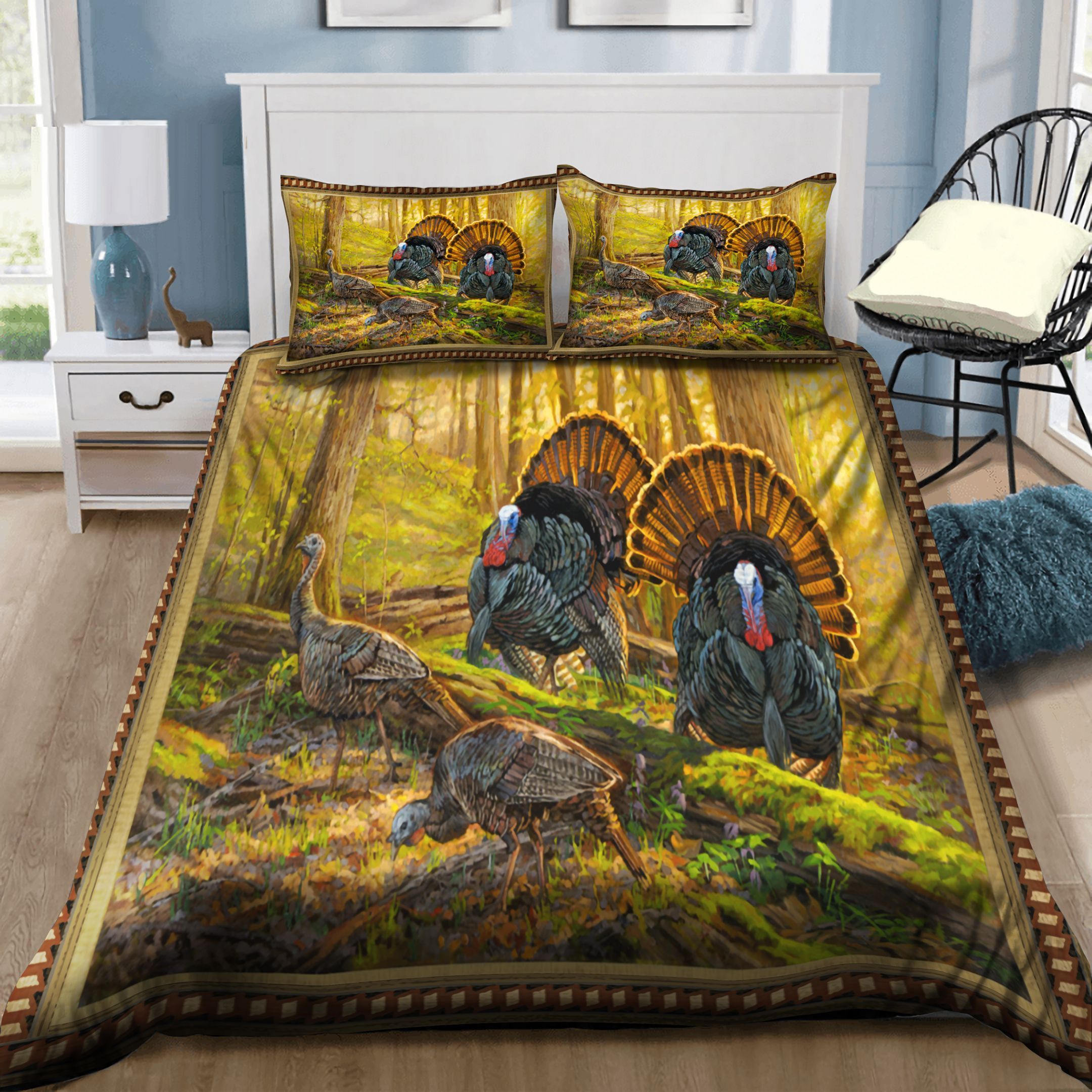 Turkey In The Forest Bedding Set Bed Sheets Spread Comforter Duvet Cover Bedding Sets