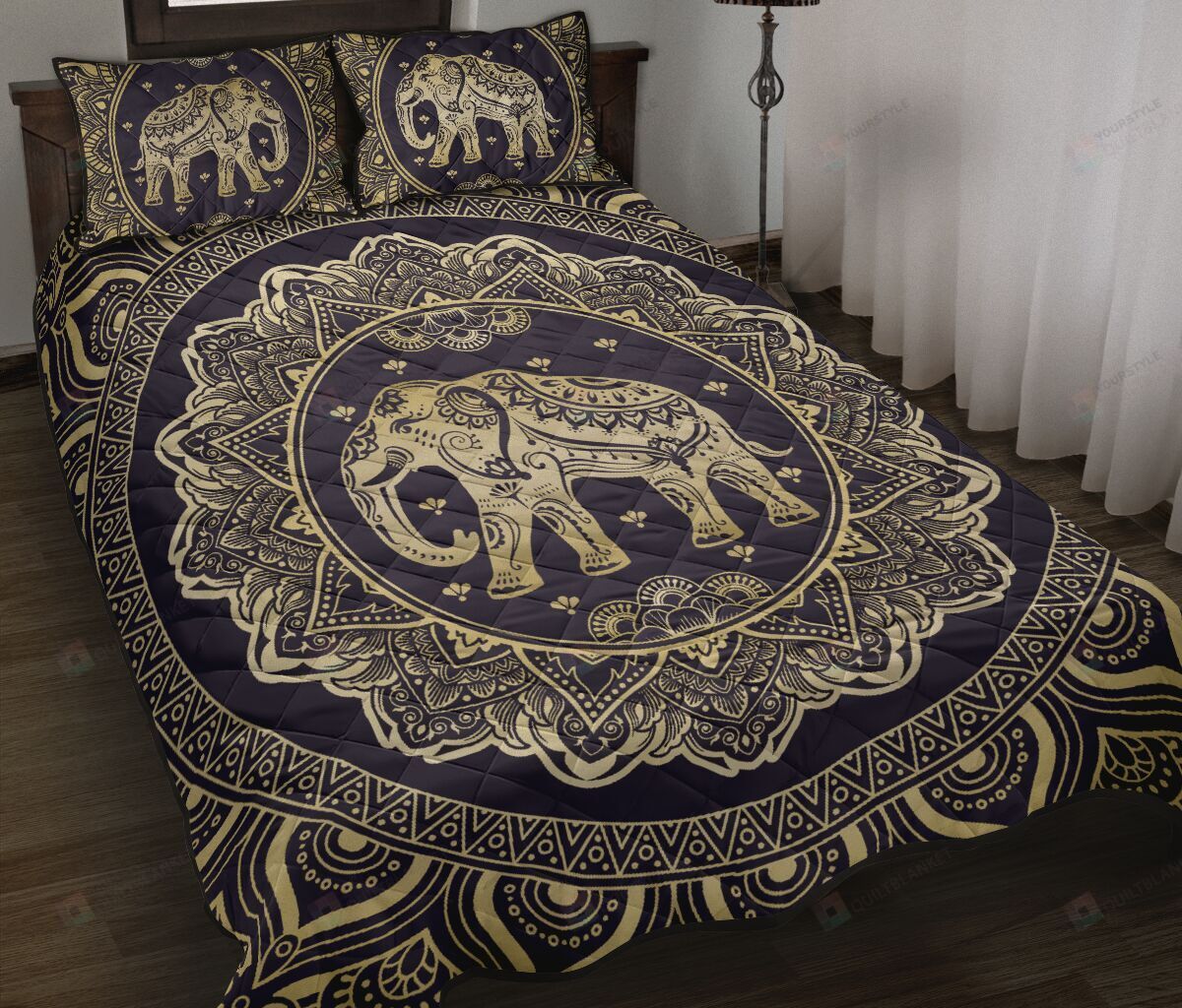 Elephant Mandala Gold Quilt Bedding Set