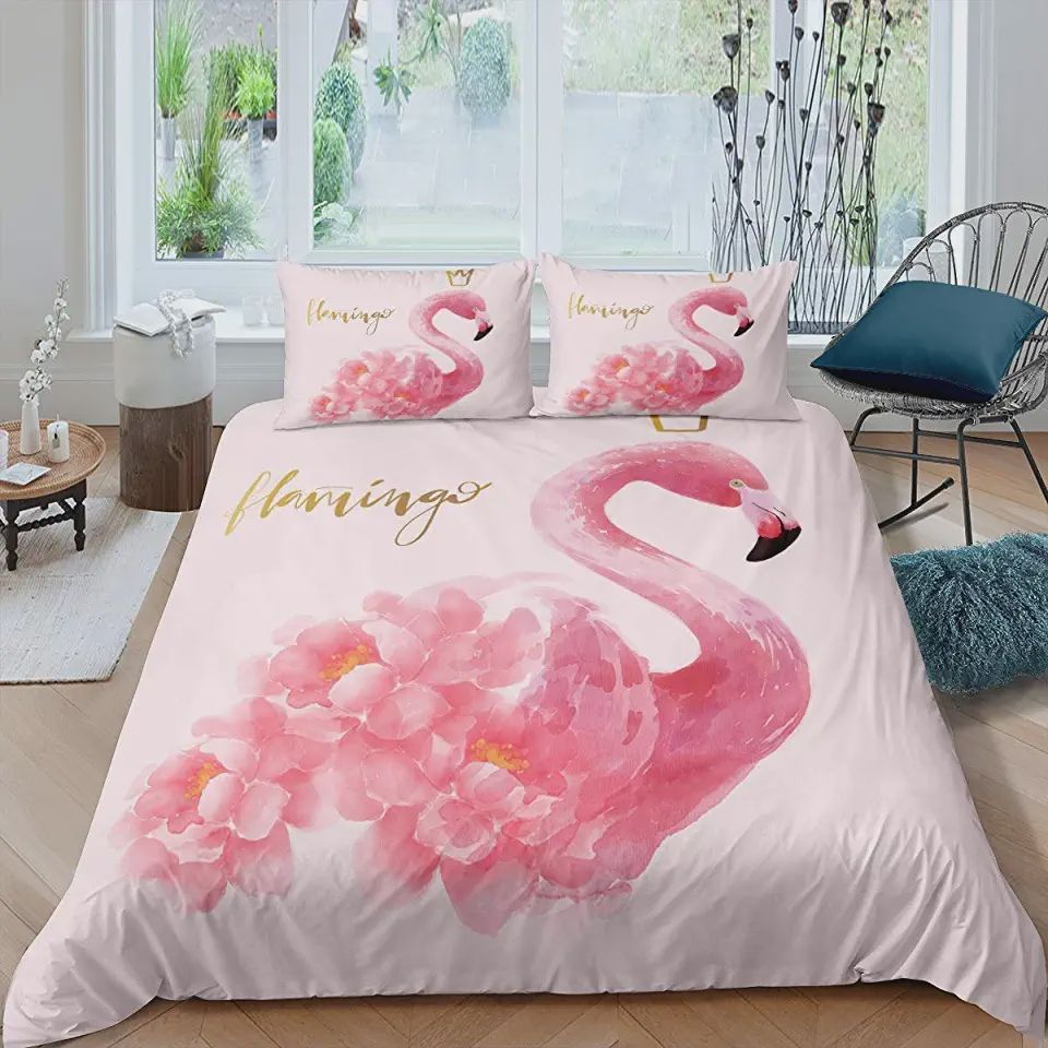 Beautiful Flamingo Pink Bedding Set  Bed Sheets Spread Comforter Duvet Cover Bedding Sets