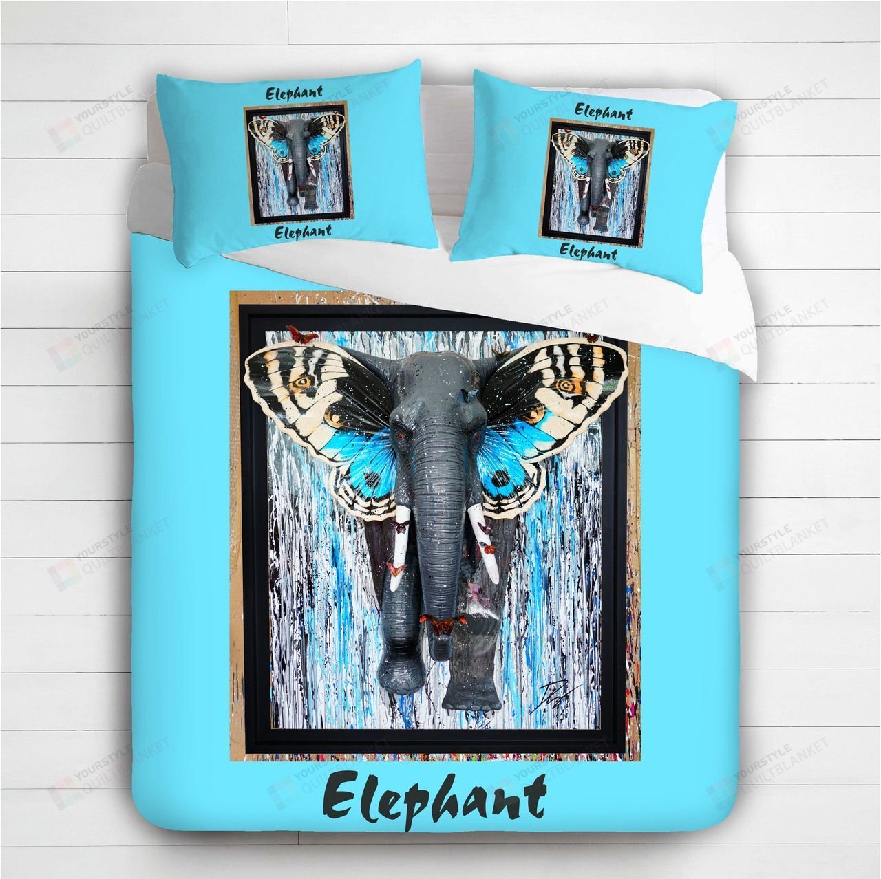 Blue Elephant 3d Bed Sheets Spread Duvet Cover Bedding Set