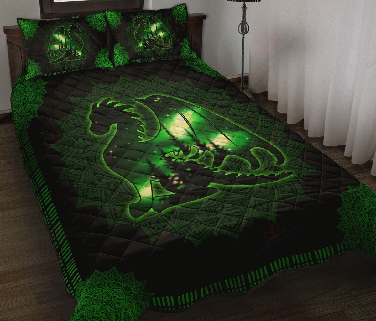 Green Dragon Quilt Bedding Set