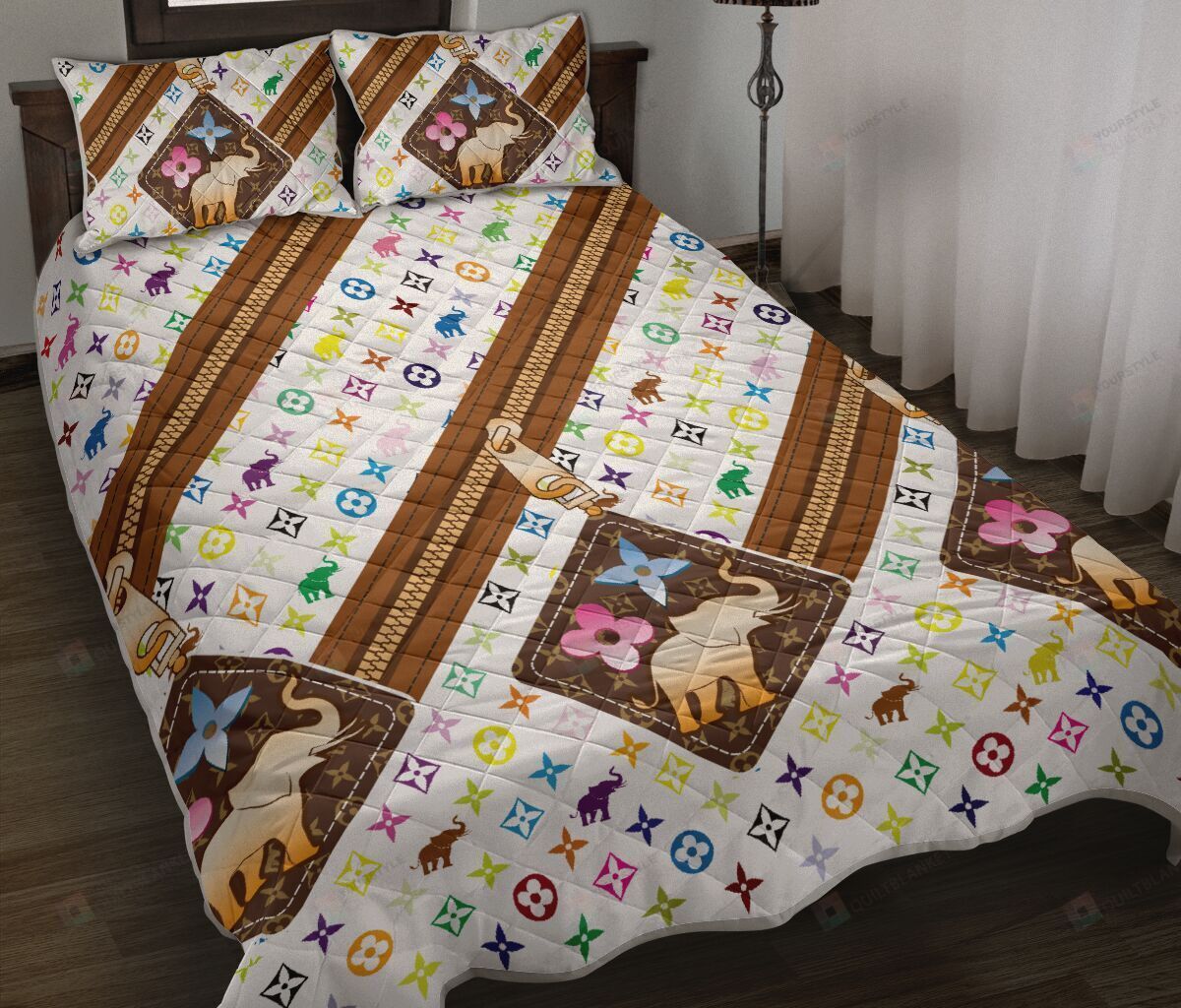 Elephant - Zip Patern Quilt Bedding Set