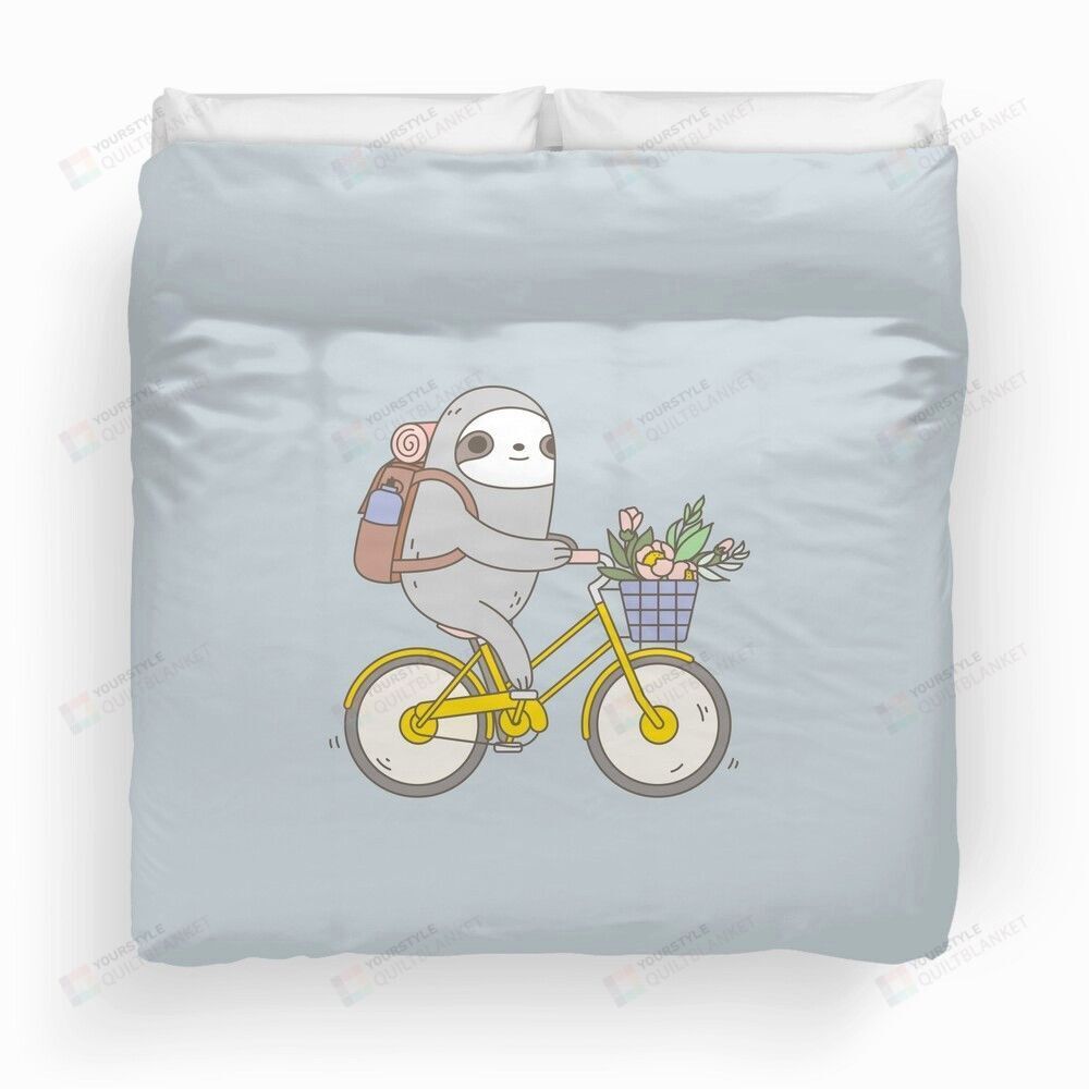Cute Biking Sloth Duvet Cover Bedding Set