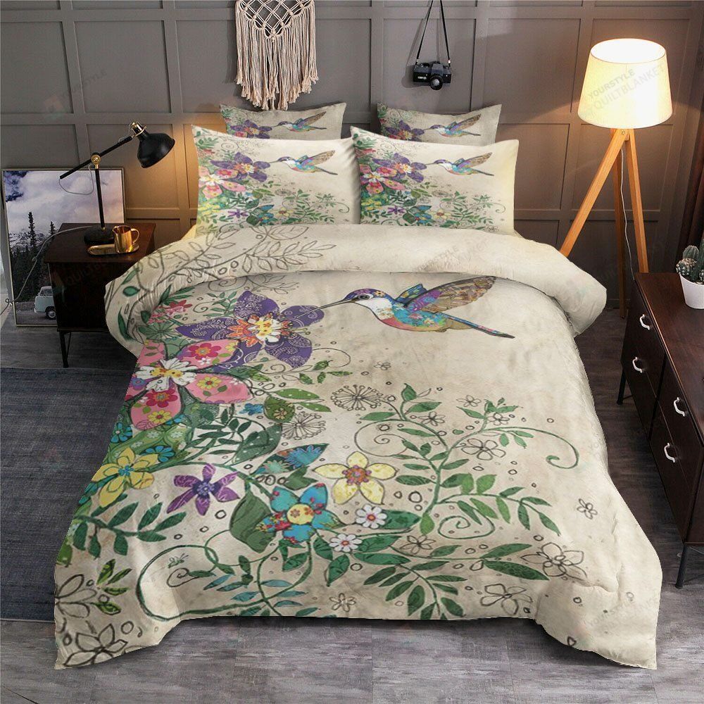 Hummingbird Flowers Painting Duvet Cover Bedding Set