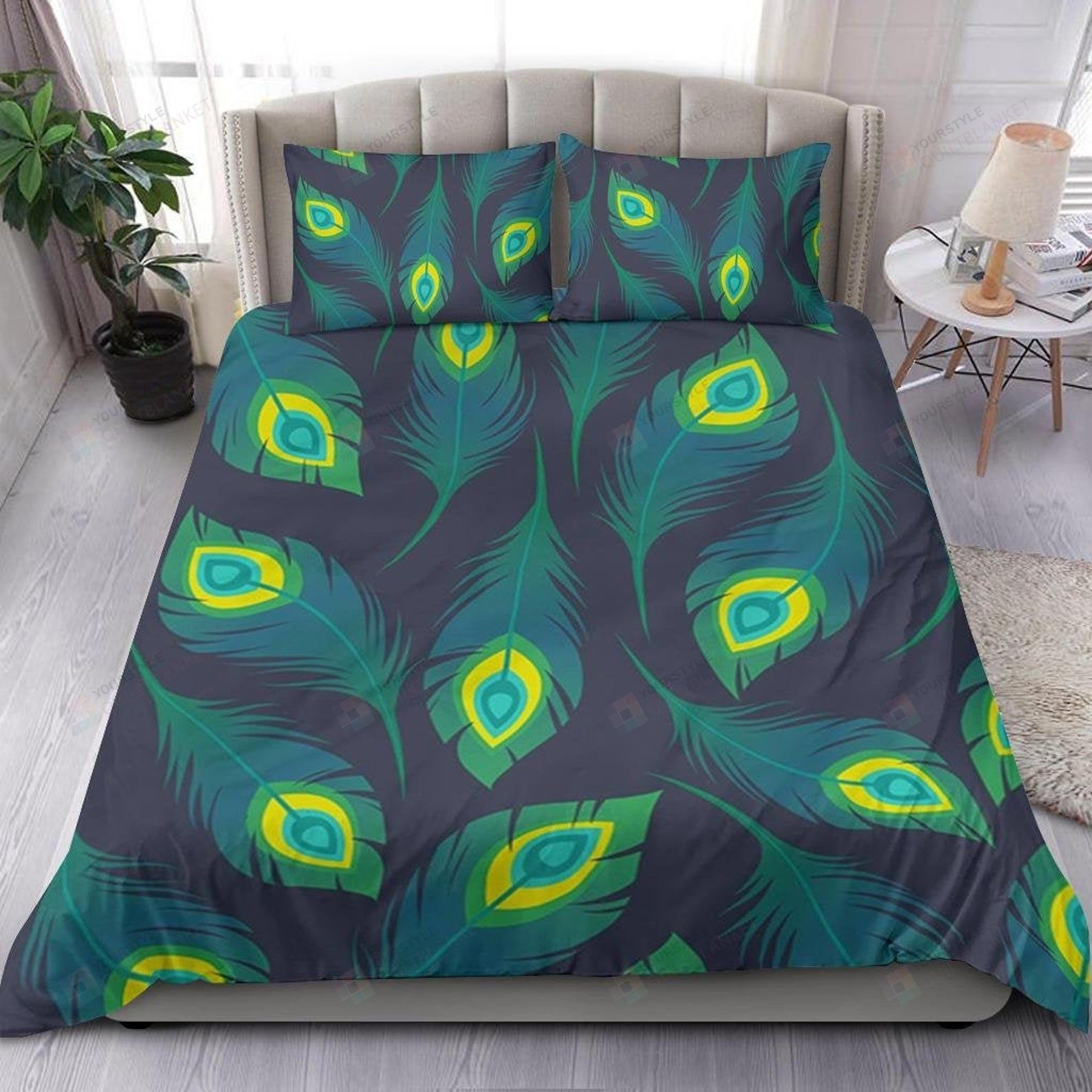 Peacock Feather Pattern Bedding Set  Bed Sheets Spread Comforter Duvet Cover Bedding Sets