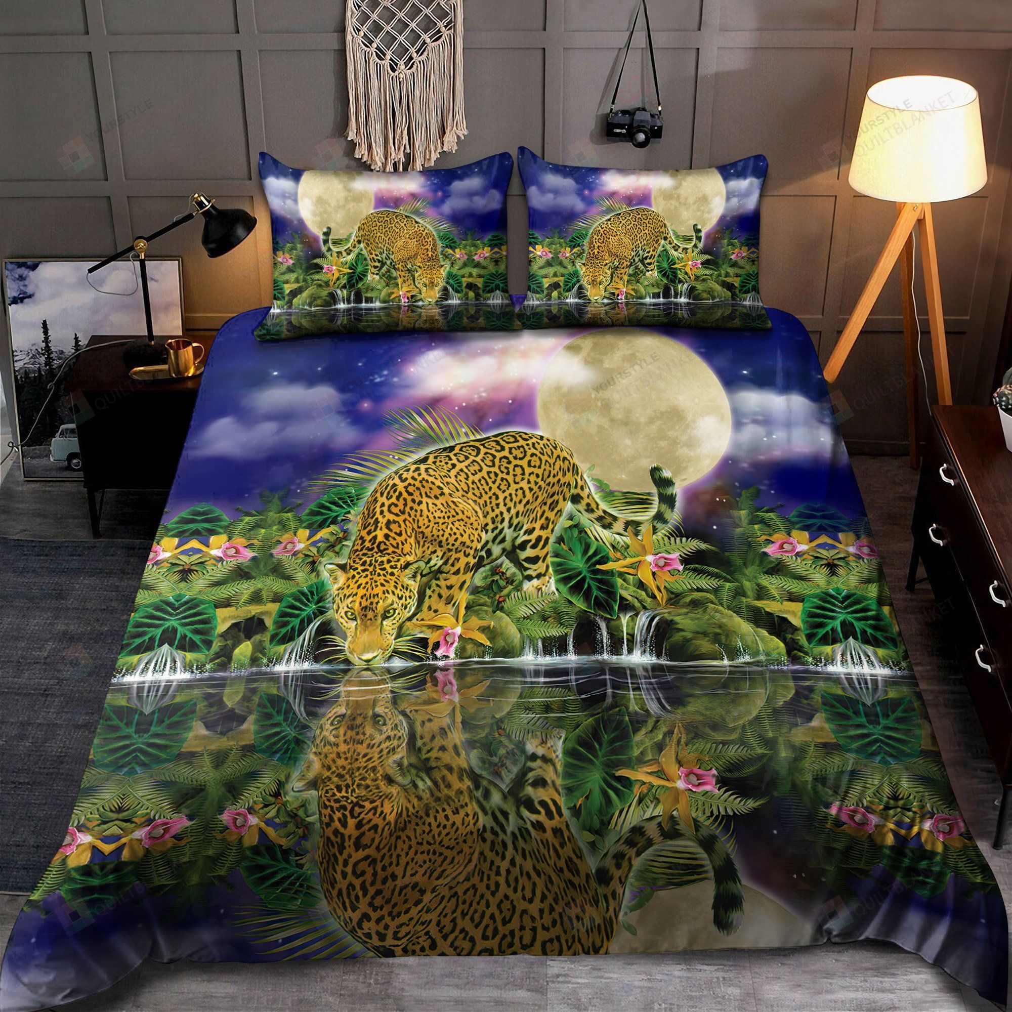 Jaguar And Moon Bedding Set Bed Sheets Spread Comforter Duvet Cover Bedding Sets