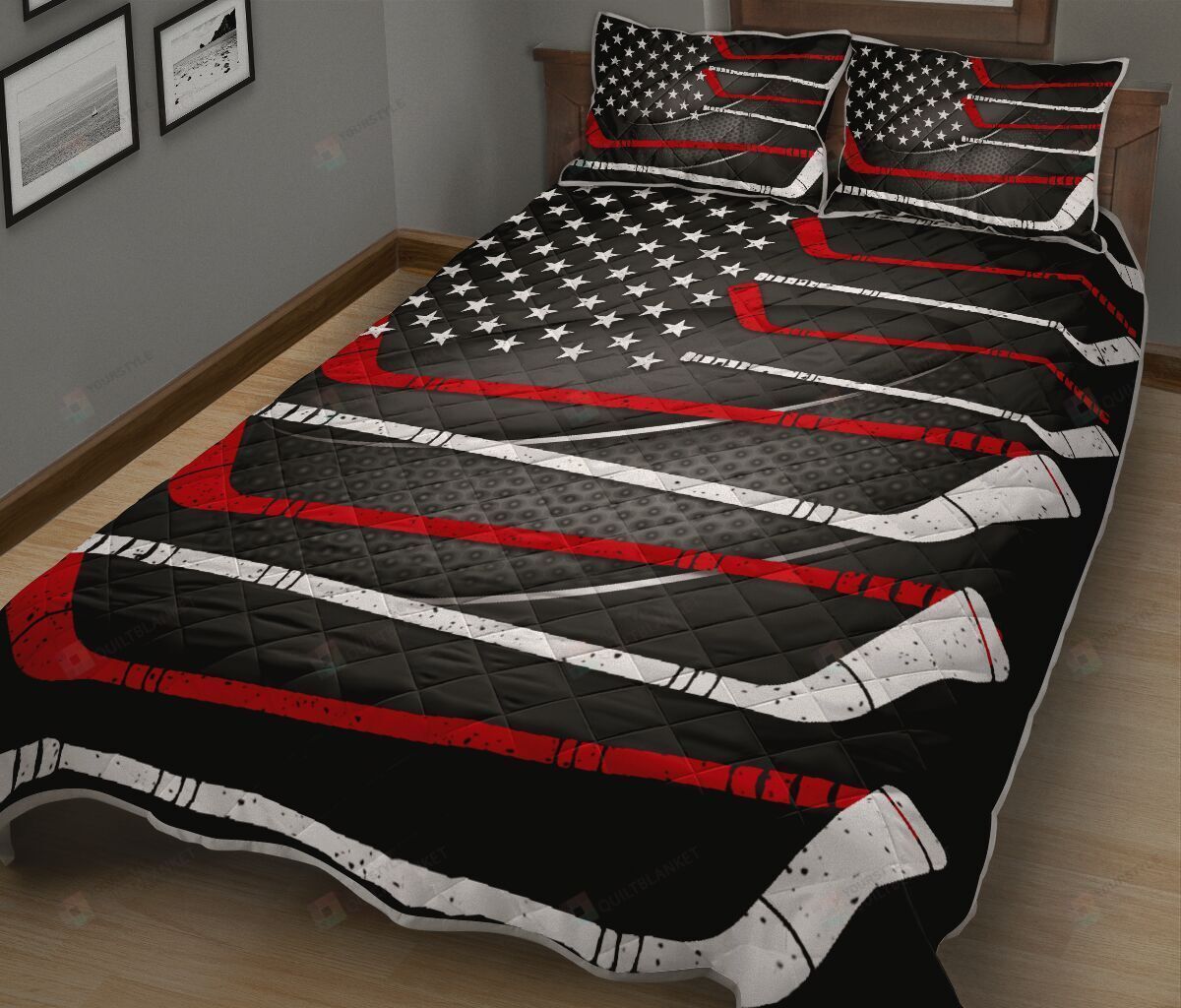 Ice Hockey Flag Quilt Bedding Set