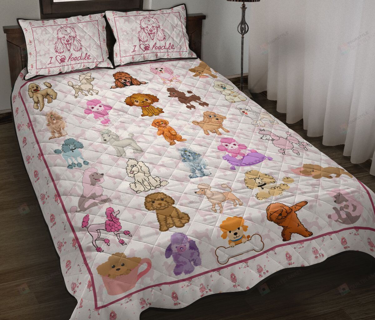 I Love Poodle Quilt Bedding Set