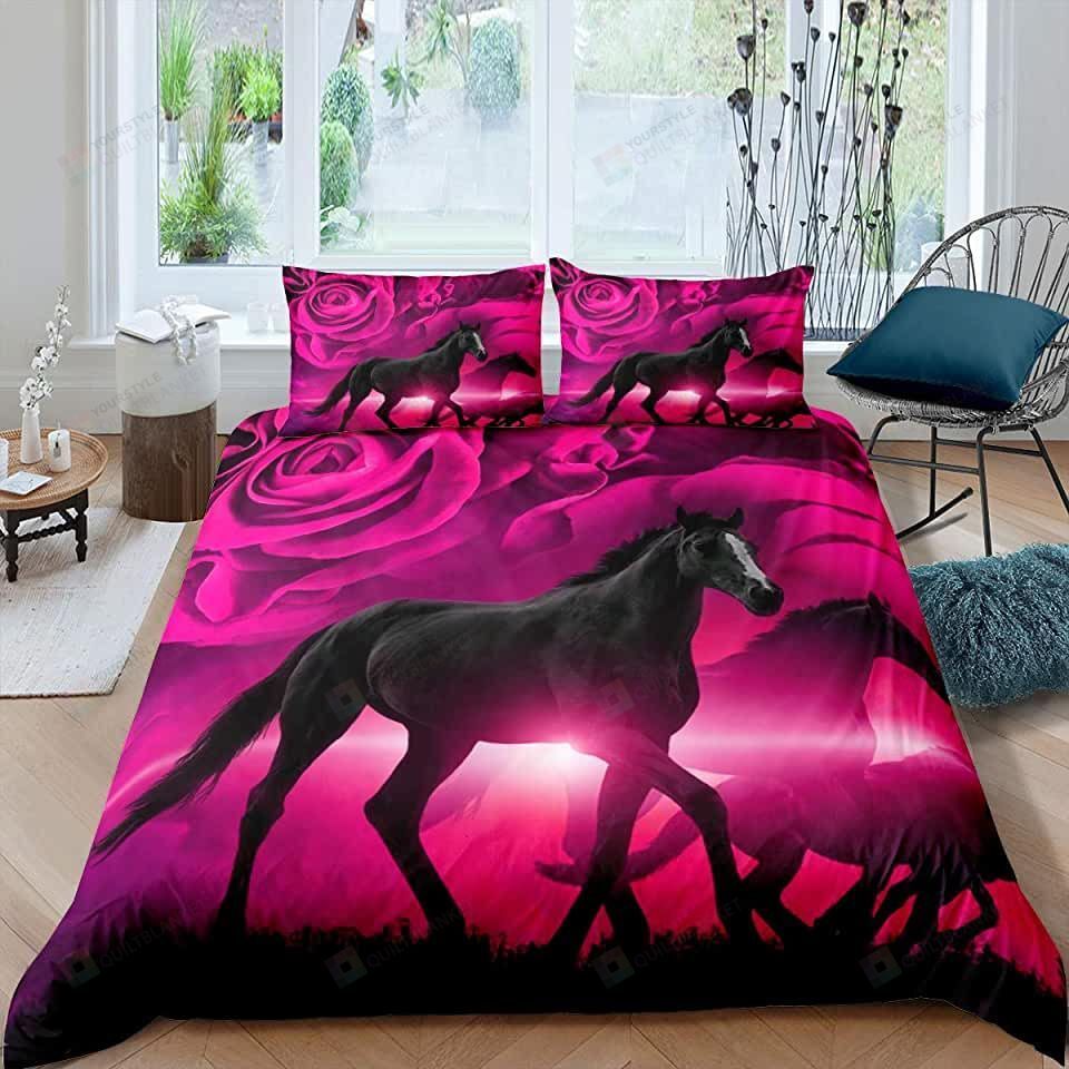 Horse Rose Bedding Set Bed Sheet Spread Comforter Duvet Cover Bedding Sets