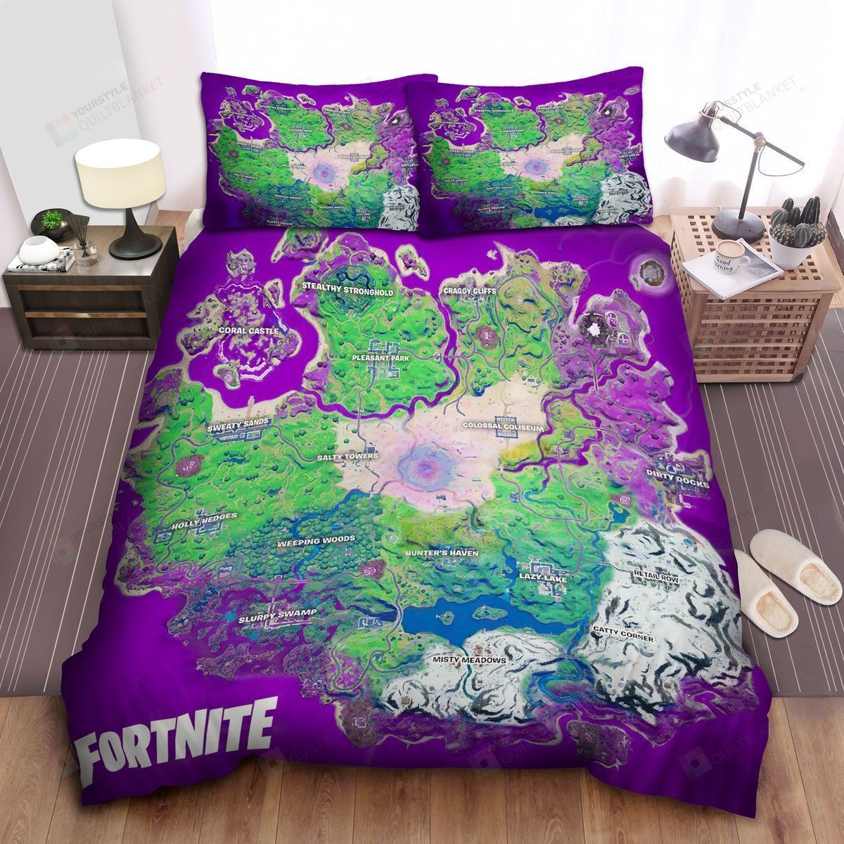 Fortnite Map Bed Sheets Spread Comforter Duvet Cover Bedding Sets