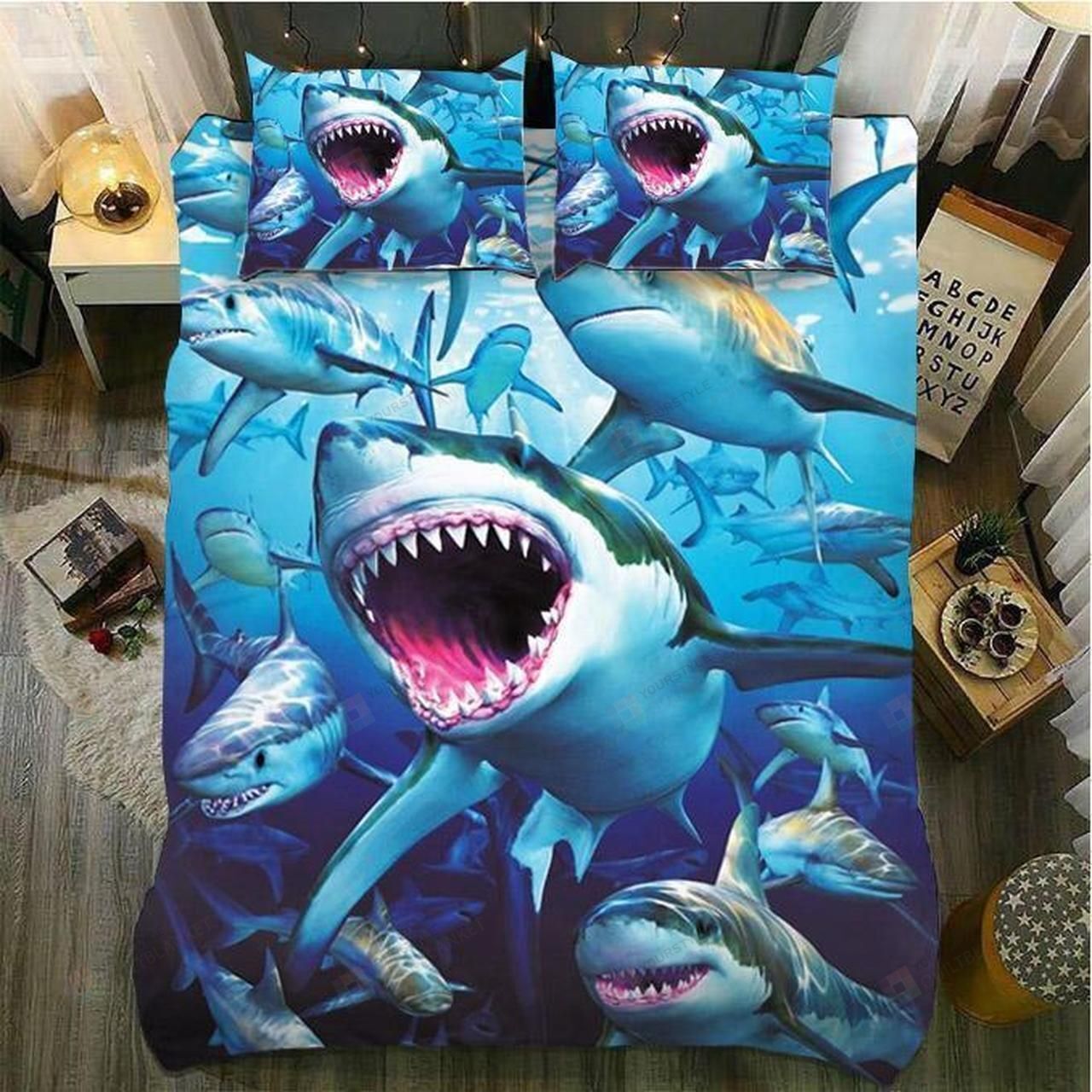 Shark Cotton Bed Sheets Spread Comforter Duvet Cover Bedding Sets