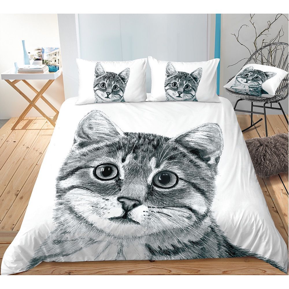 Cat Bedding Set Cotton Bed Sheets Spread Comforter Duvet Cover Bedding Sets