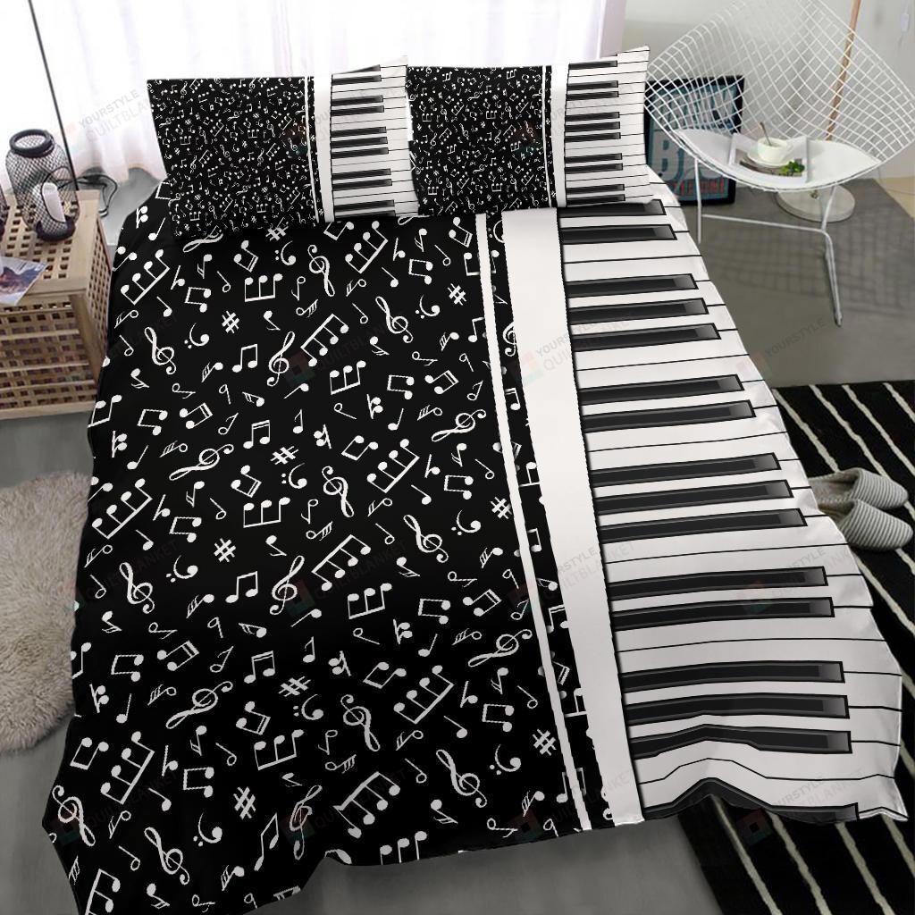 Sheet Music And Piano Black Bedding Set Cotton Bed Sheets Spread Comforter Duvet Cover Bedding Sets