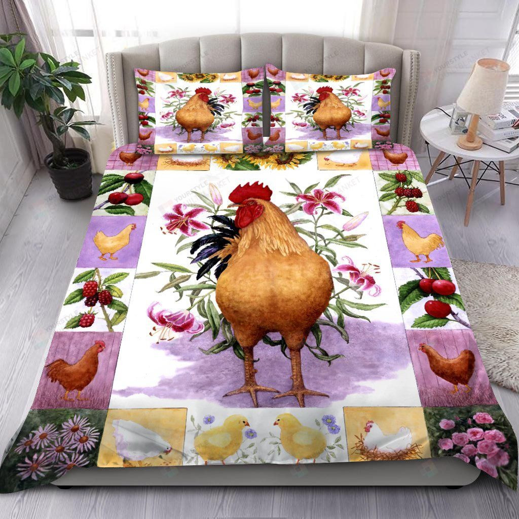 Floral Chicken Bedding Set Bed Sheets Spread Comforter Duvet Cover Bedding Sets