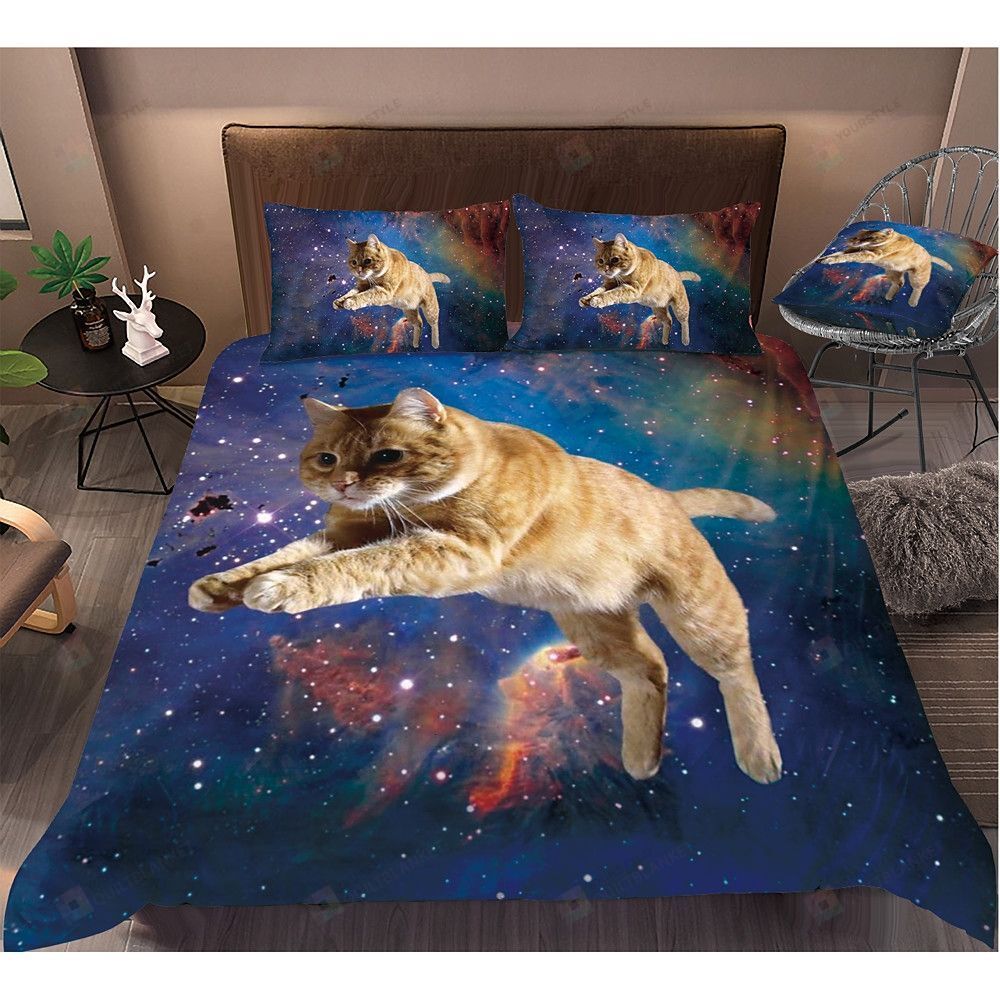 Cat And  Galaxy Sky Background  Bedding Set Cotton Bed Sheets Spread Comforter Duvet Cover Bedding Sets