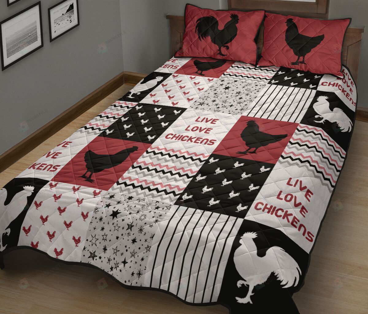 Live Love Chickens Quilt Bedding Set