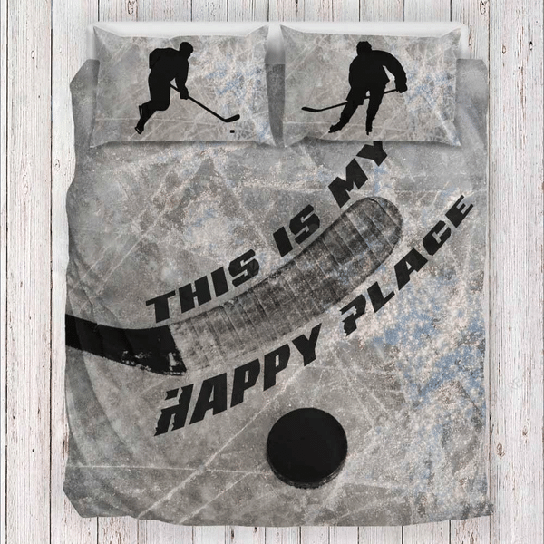 Hockey This Is My Happy Place Bedding Set Bed Sheets Spread Comforter Duvet Cover Bedding Sets