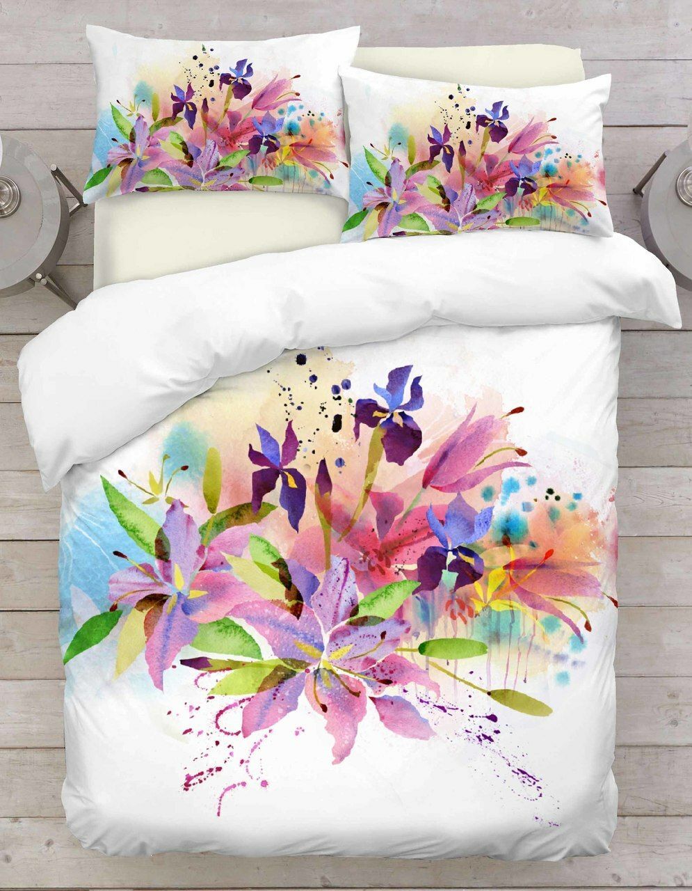 Watercolor Floral Bedding Set Cotton Bed Sheets Spread Comforter Duvet Cover Bedding Sets