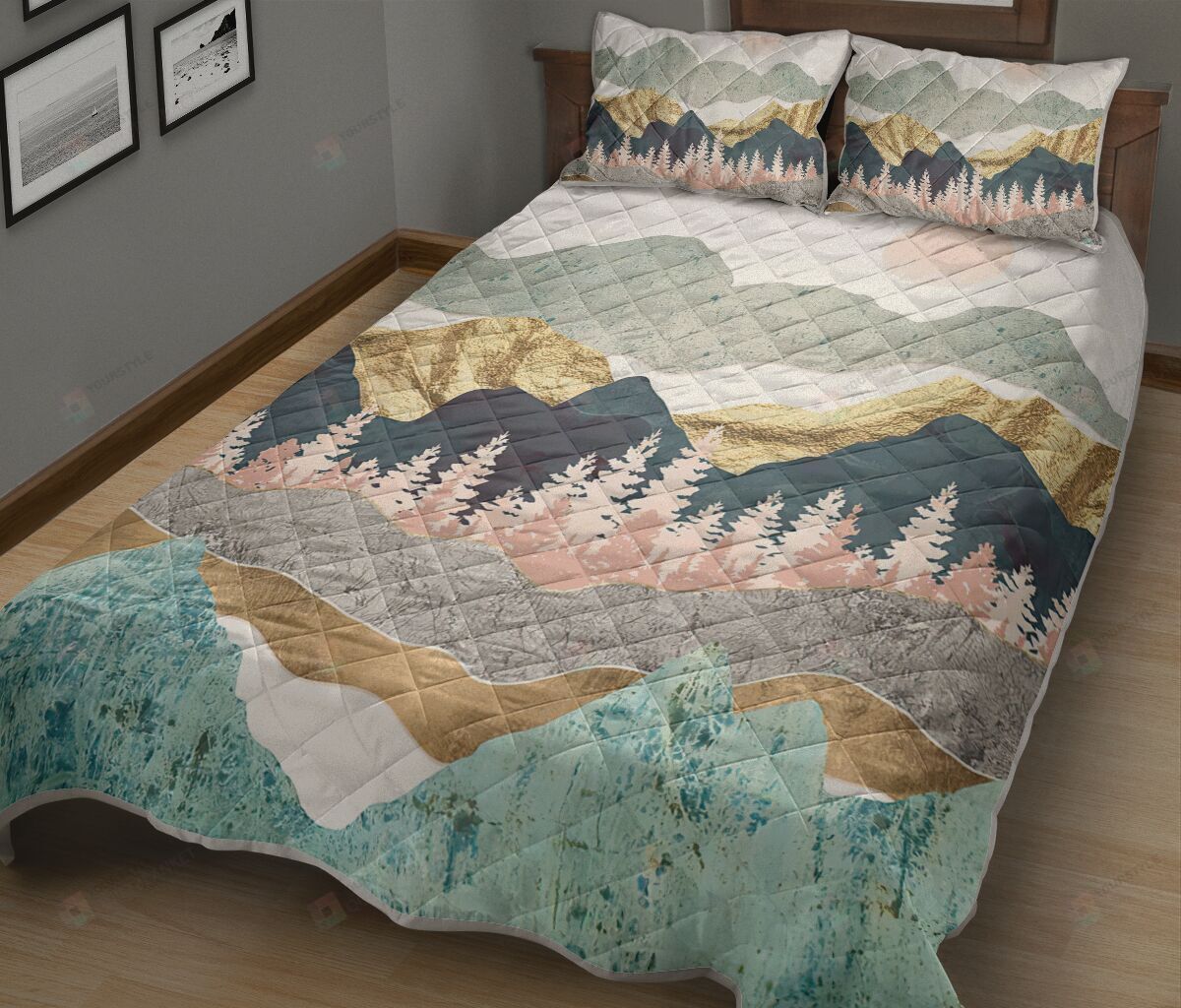 Hiking, Mountain Scenery Quilt Bed Sheets Spread Quilt Bedding Sets