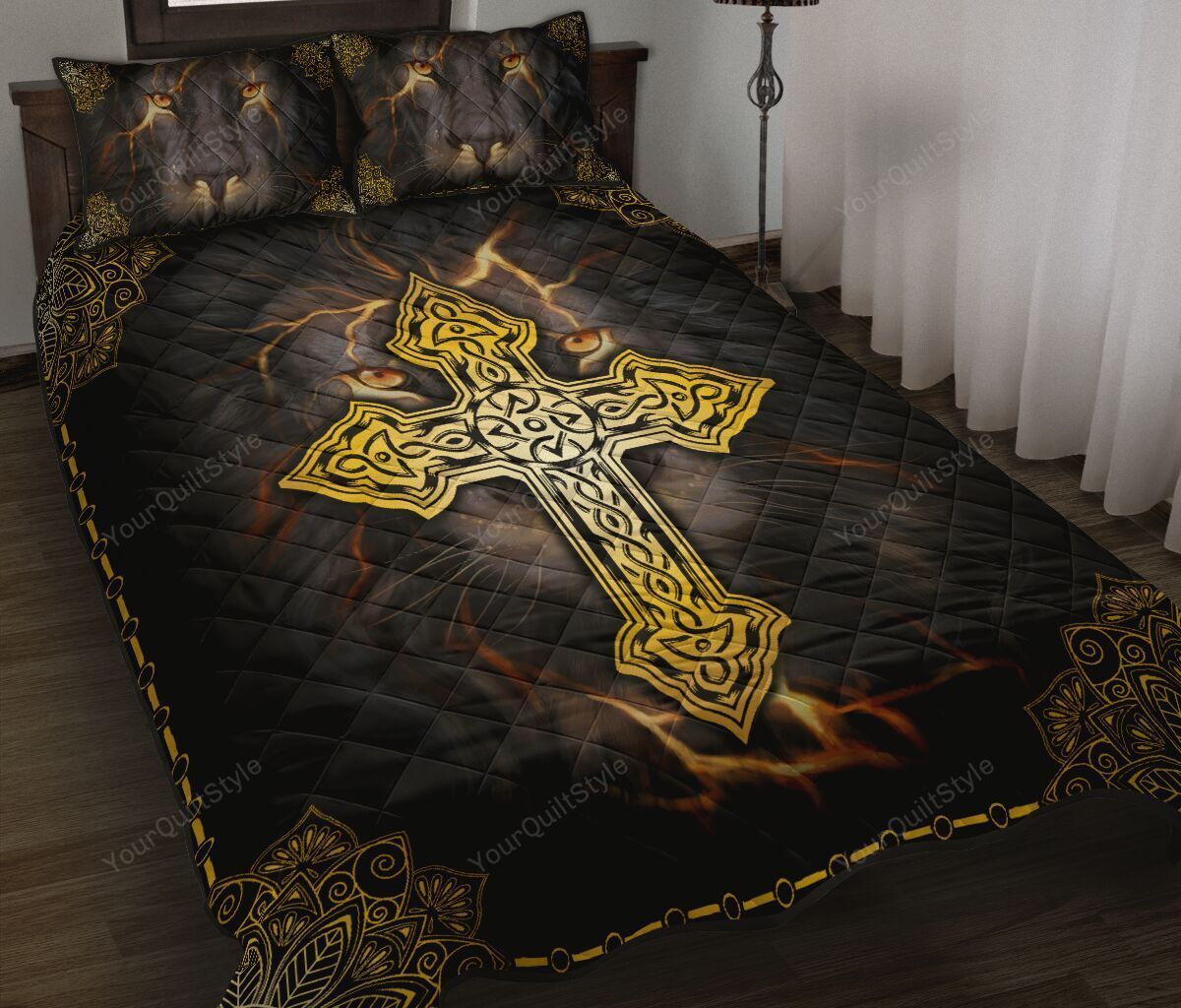 Lion Cross Mandala Style Quilt Bed Set Bedding Set