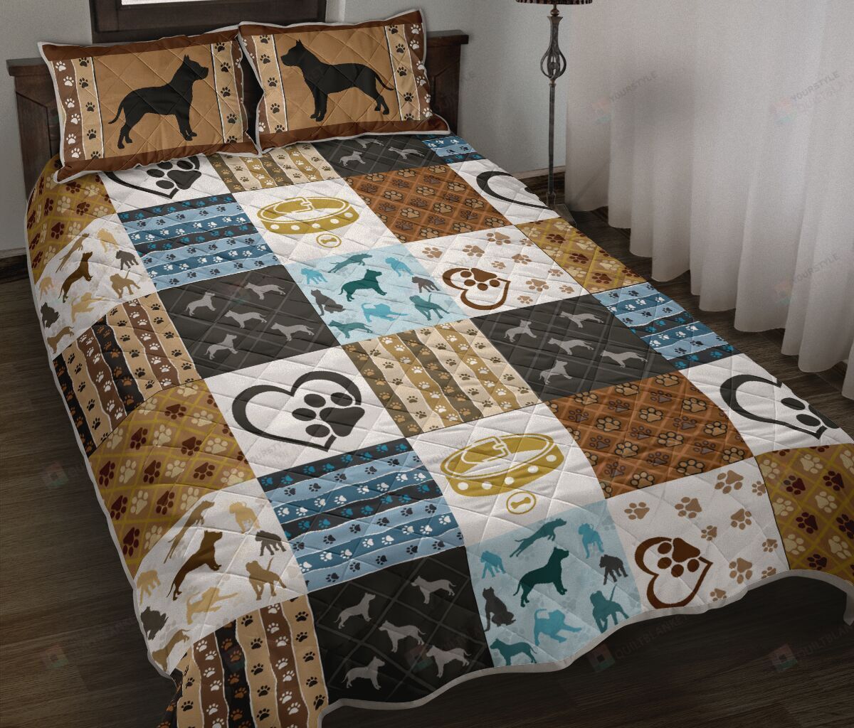 Pitbull Decorative Pattern Caro Quilt Bedding Set