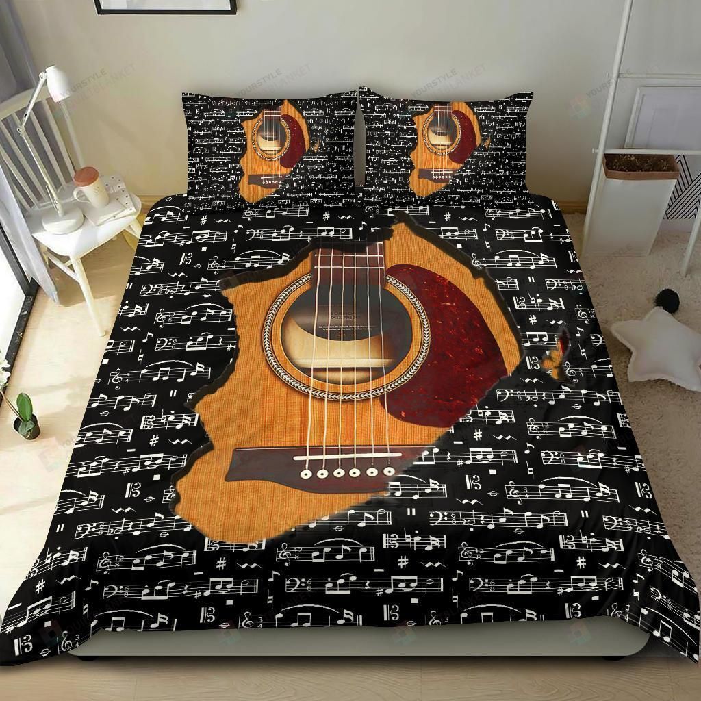 Musical Notes Guitar Inside Bedding Set Cotton Bed Sheets Spread Comforter Duvet Cover Bedding Sets